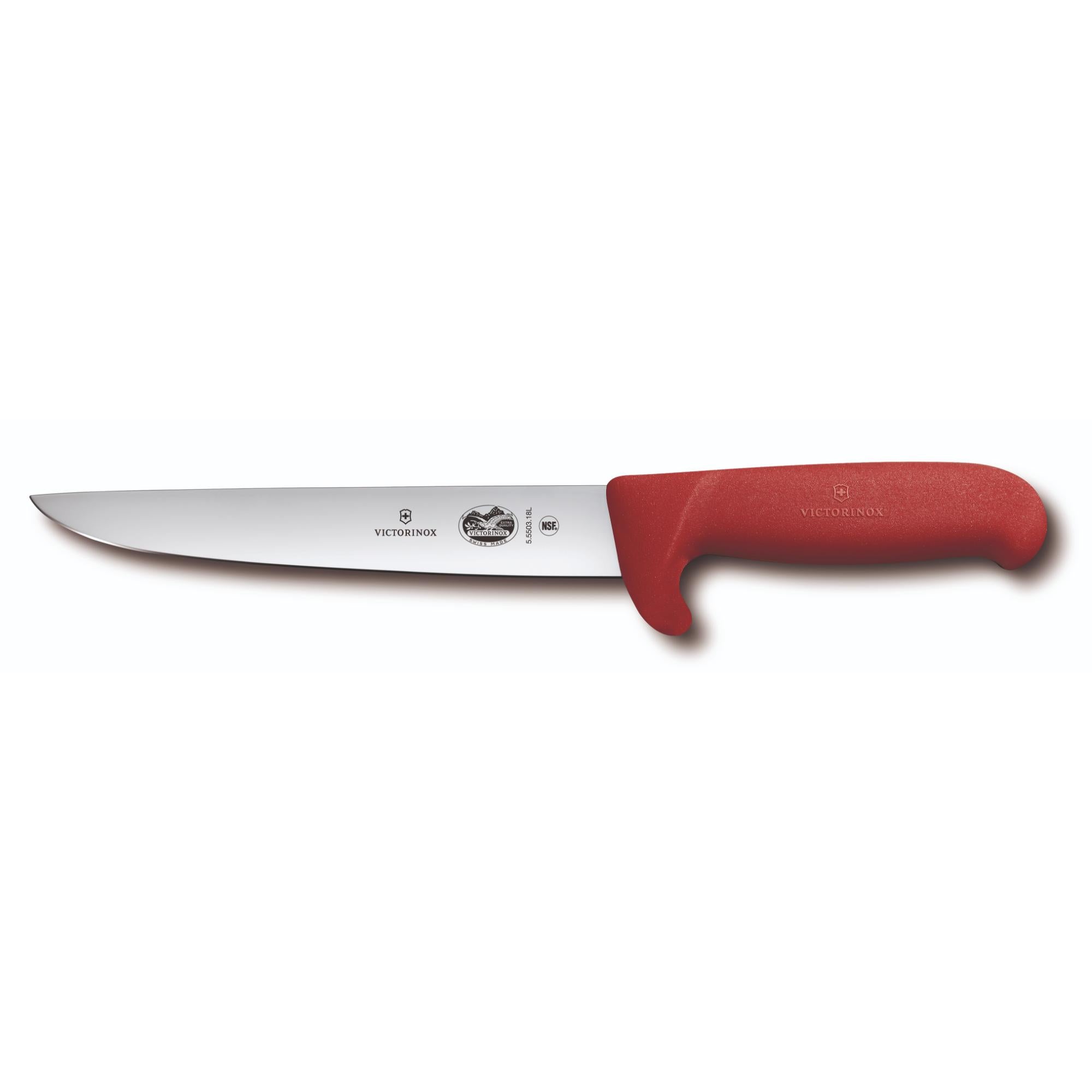 Victorinox Fibrox Straight Back Blade Sticking Knife, 18cm Safety Nose - Red