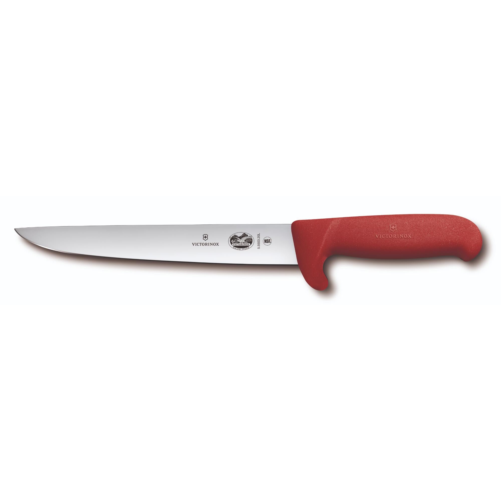 Victorinox Fibrox Straight Back Blade Sticking Knife, 20cm Safety Nose - Red