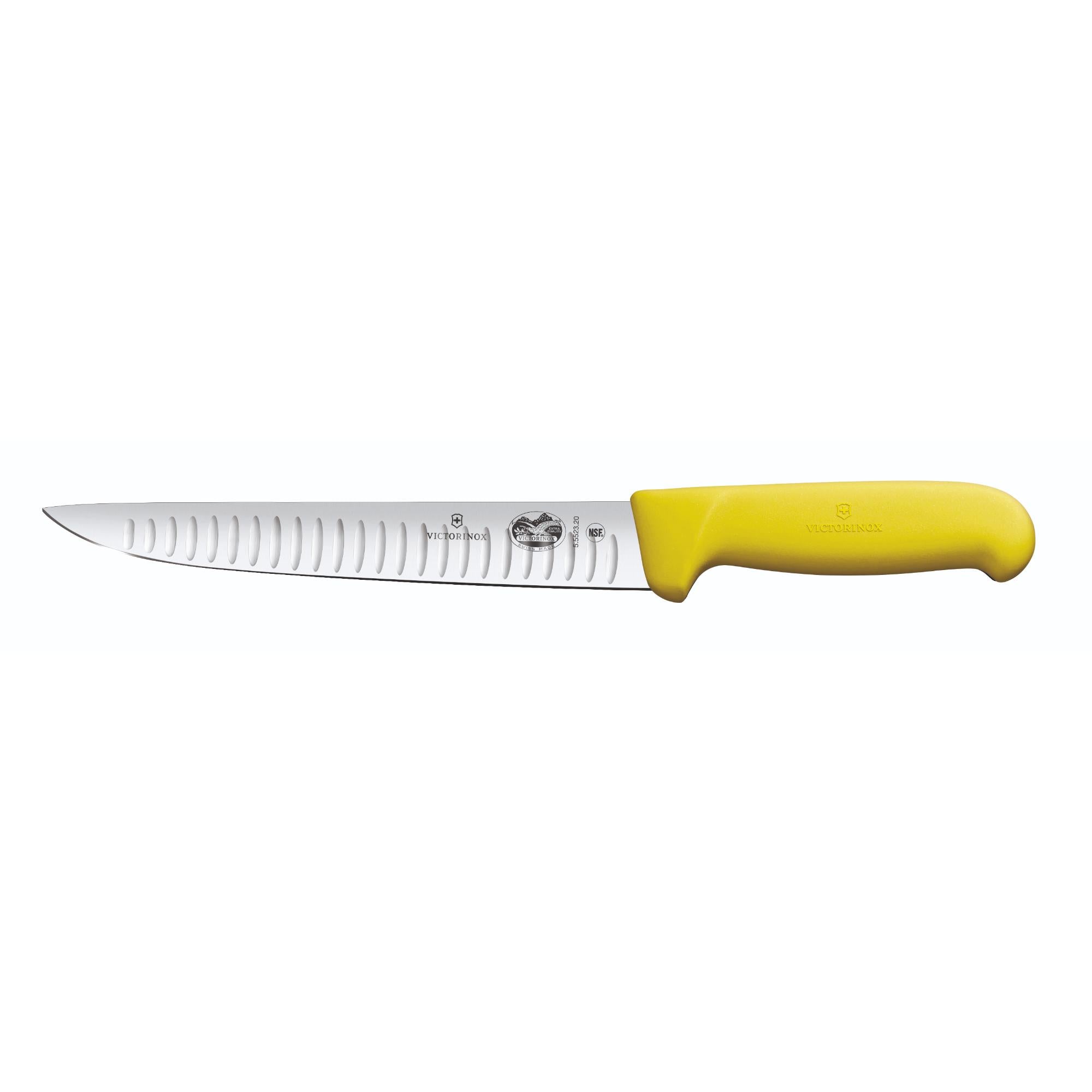 Victorinox Fibrox Straight Back Blade Sticking Knife, 25cm, Fluted Edge - Yellow