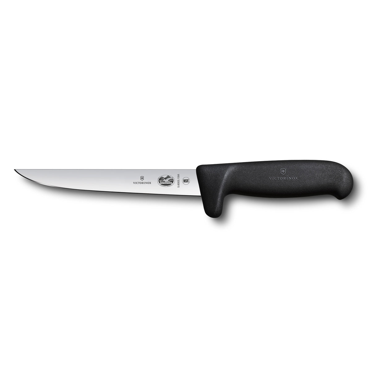 Victorinox Fibrox Boning Knife Straight Edge Wide Blade Safety Grip 15cm (Black)