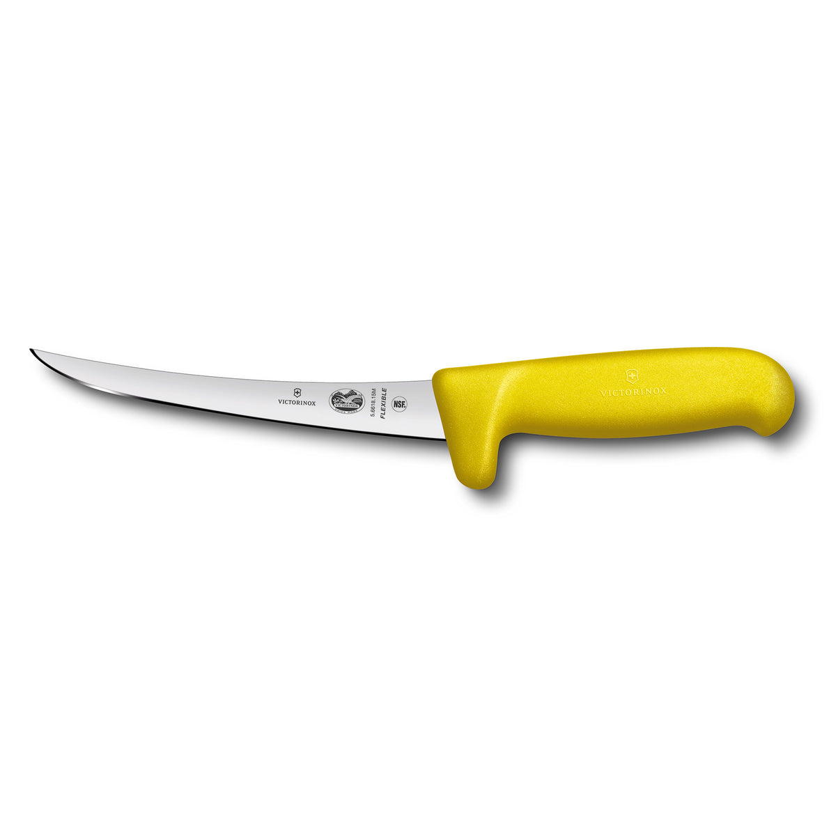 Victorinox Fibrox Boning Knife Curved Narrow Flexible Blade Safety Grip 15cm (Yellow)