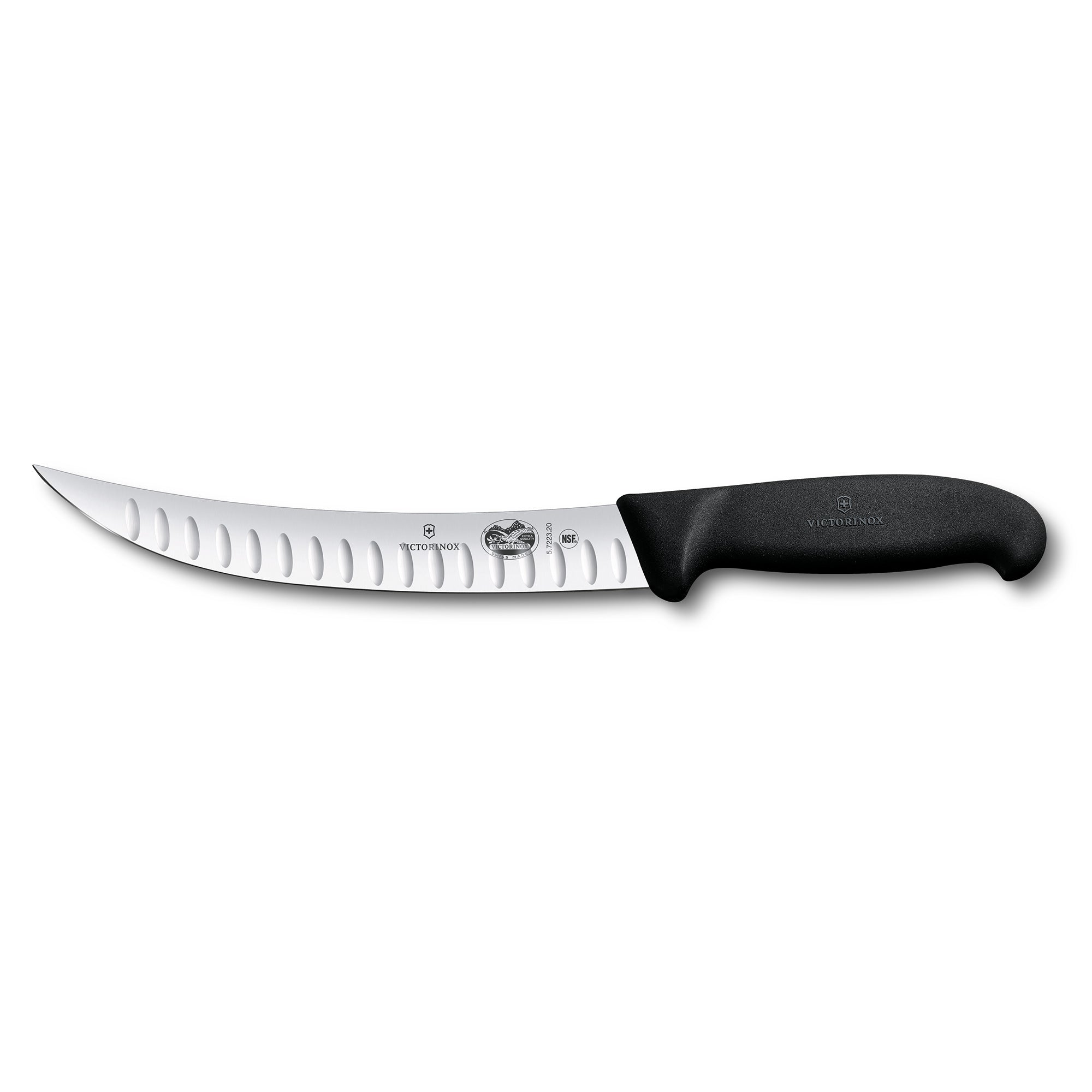 Victorinox Slaughter Knife, 20cm, Curved Narrow Blade ,Fluted - Fibrox - Black