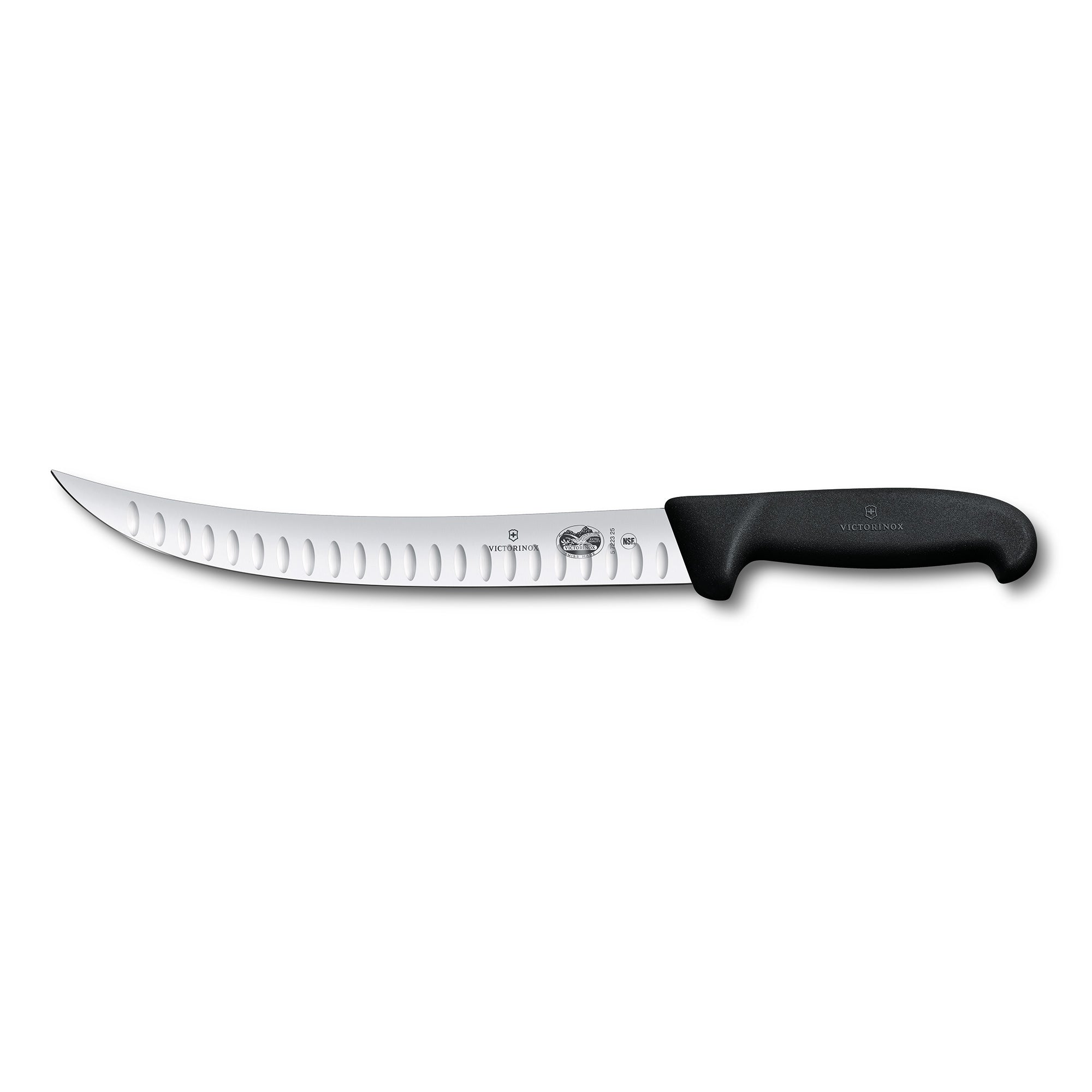 Victorinox Slaughter Knife, 25cm, Curved Narrow Blade ,Fluted - Fibrox - Black
