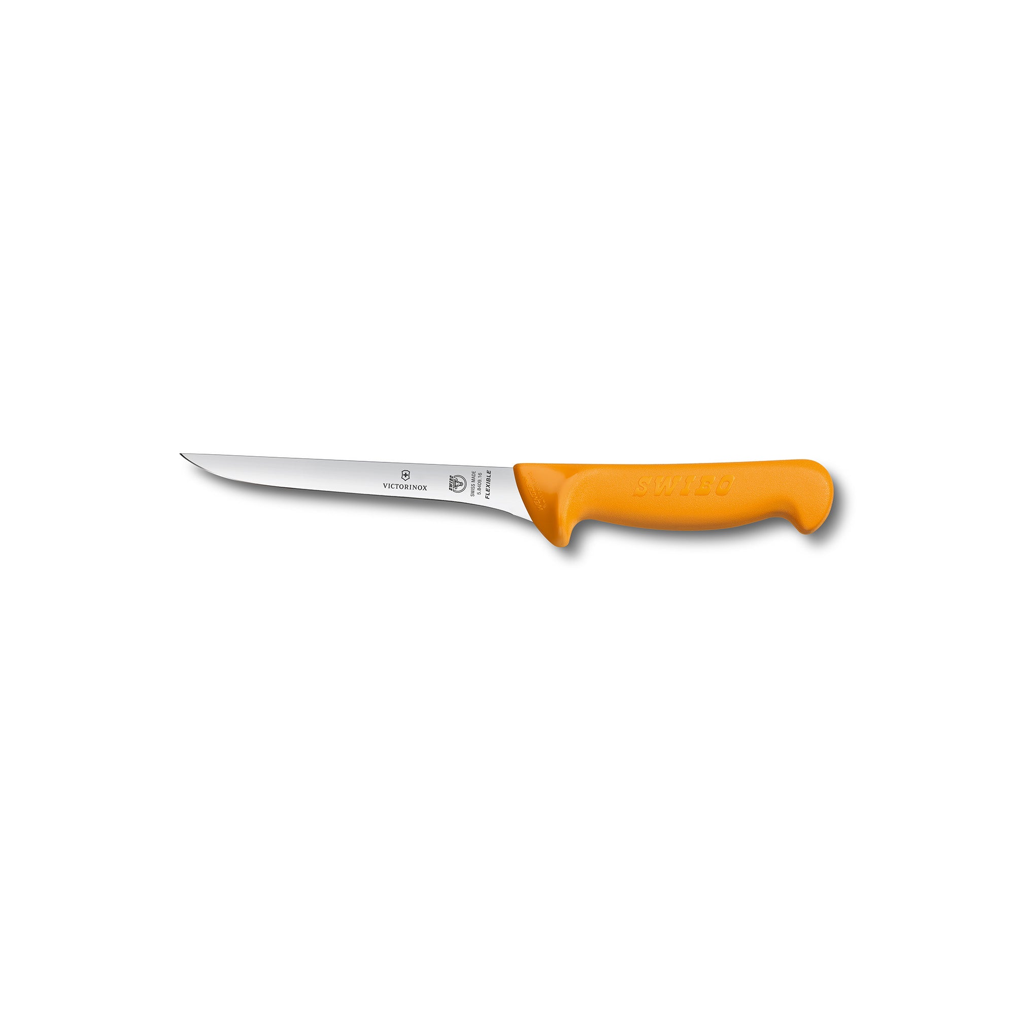 Victorinox Swibo Boning Knife,13cm Straight Flexible Narrow Blade,Curved to Guard Yellow