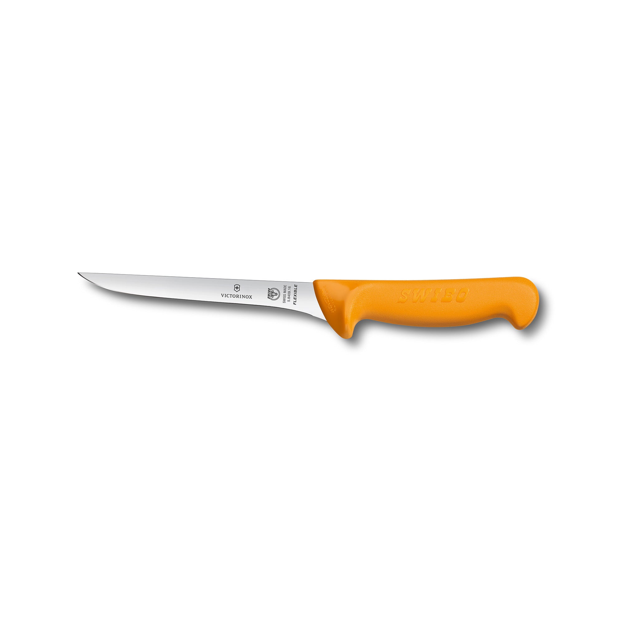 Victorinox Swibo Boning Knife,16cm Straight Flexible Narrow Blade,Curved to Guard Yellow