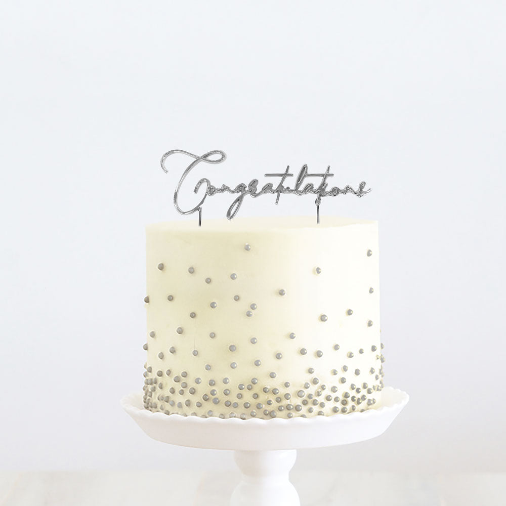 Cake & Candle Metal Cake Topper Congratulations Silver