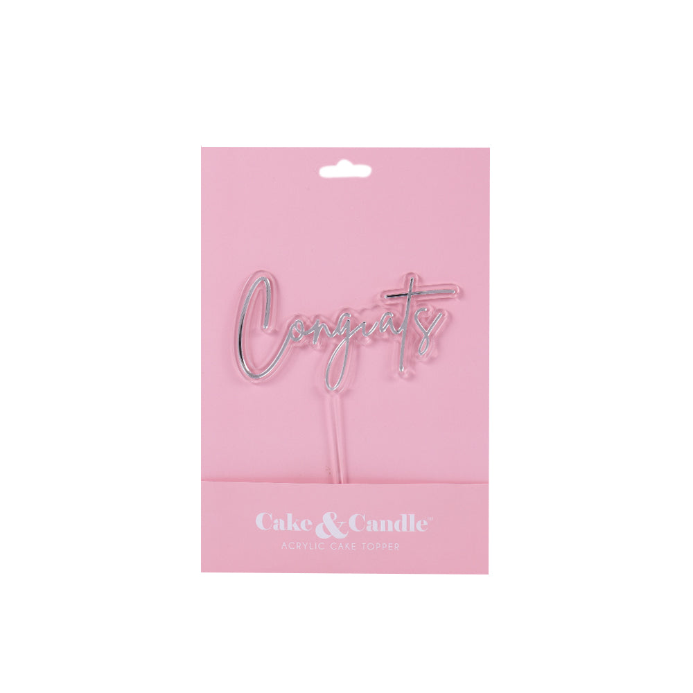 Cake & Candle Layered Cake Topper Congrats Silver & Clear