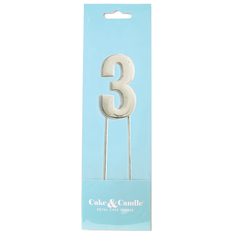 Cake & Candle Bold Cake Topper Number 3 Silver