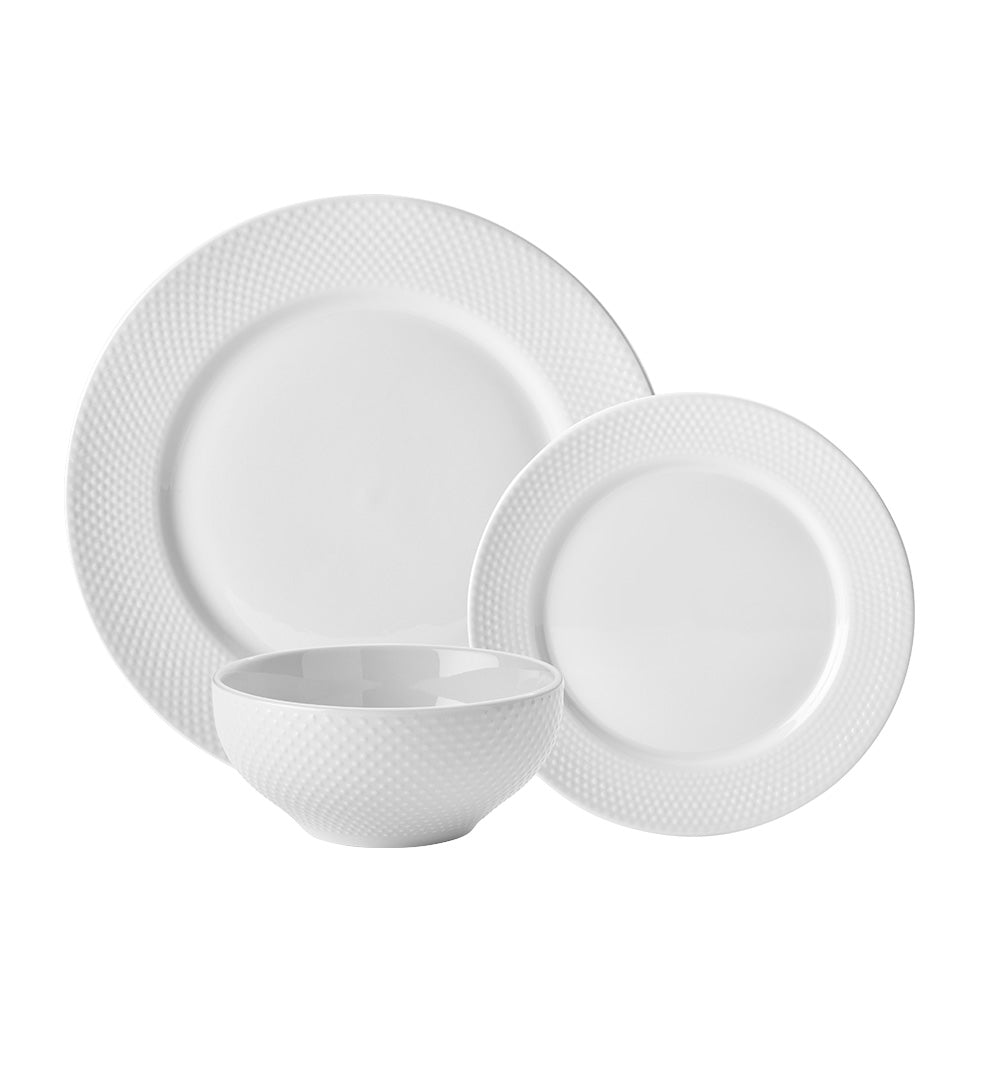 Wiltshire White Stipple Embossed 12 Piece Dinner Set