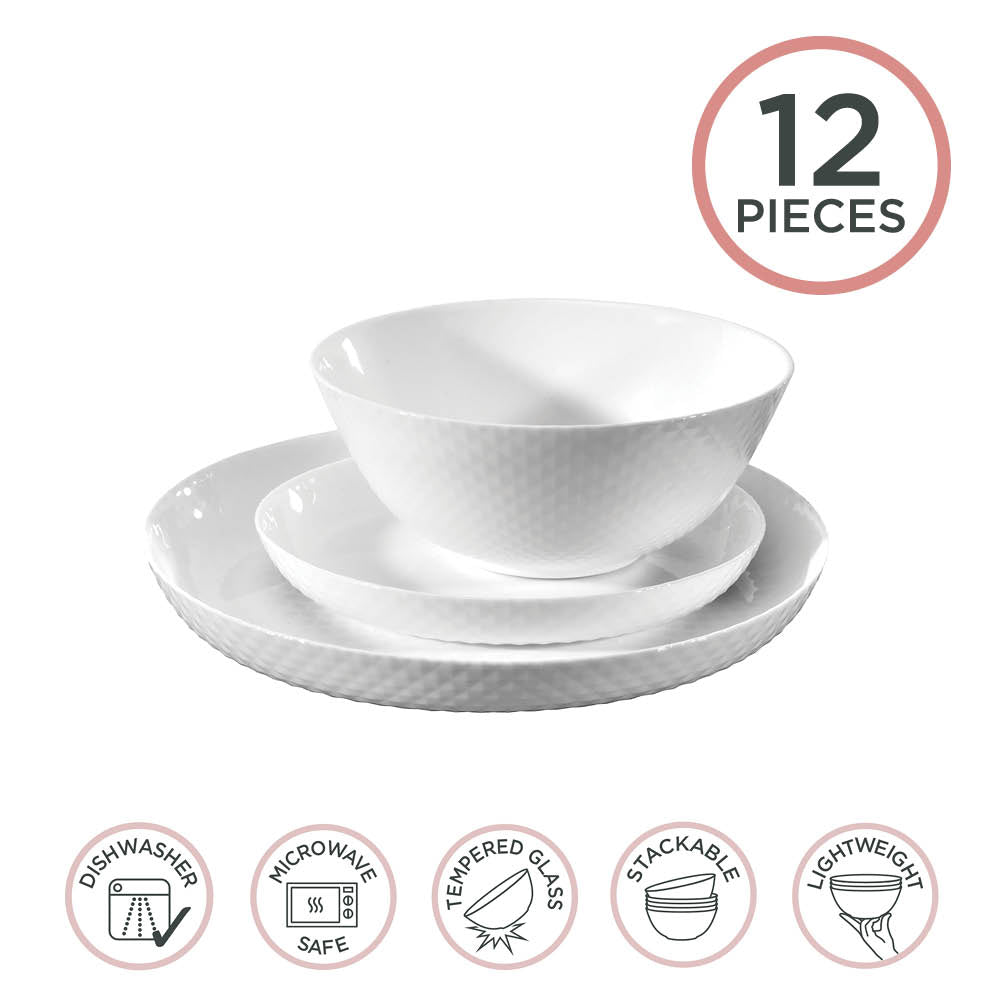 Wiltshire Diamond White 12 Piece Dinner Set