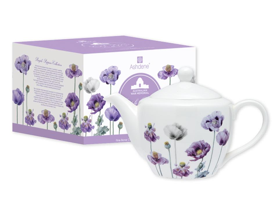 Ashdene Purple Poppies AWM 600ml Teapot