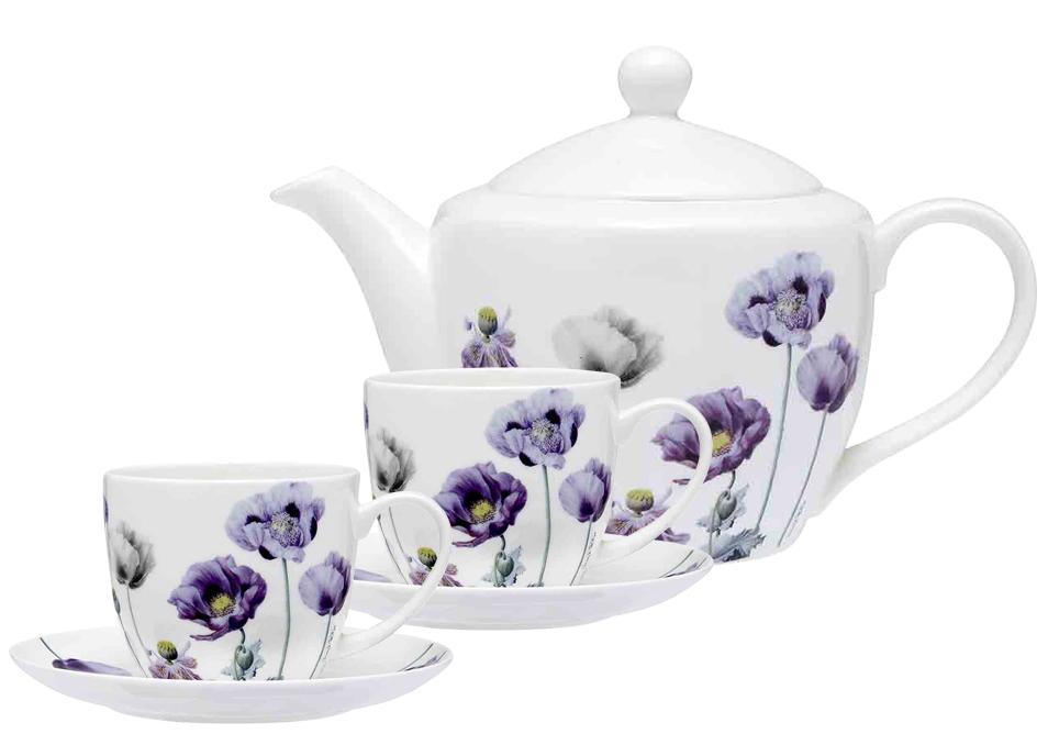 Ashdene Purple Poppies AWM Teapot & 2 Teacup Set