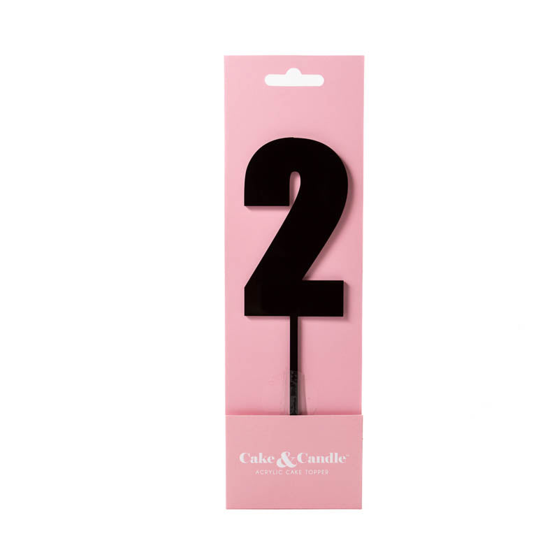 Cake & Candle Mega Number 2 Cake Topper Black
