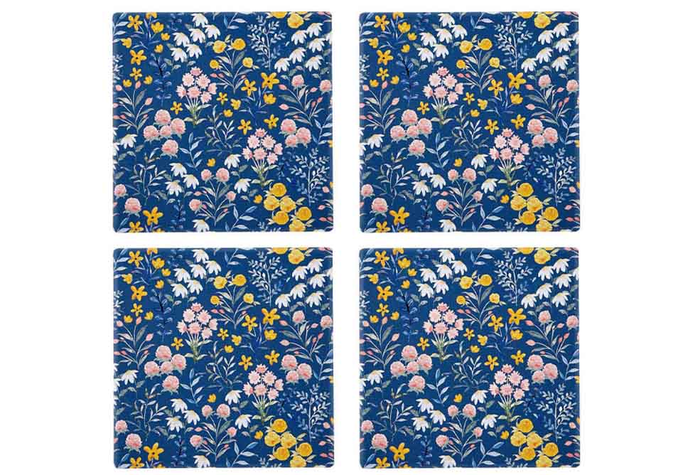 Ashdene Flowering Fields Blue 4pk Coaster