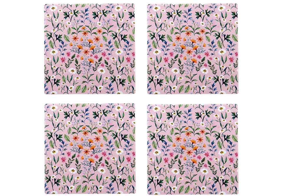 Ashdene Flowering Fields Pink 4pk Coaster