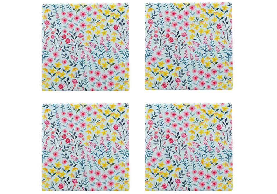 Ashdene Flowering Fields Teal 4pk Coaster