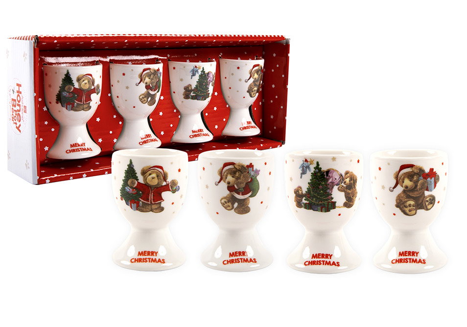 Ashdene Honey Pot Bear Xmas Set Of 4 Egg Cup