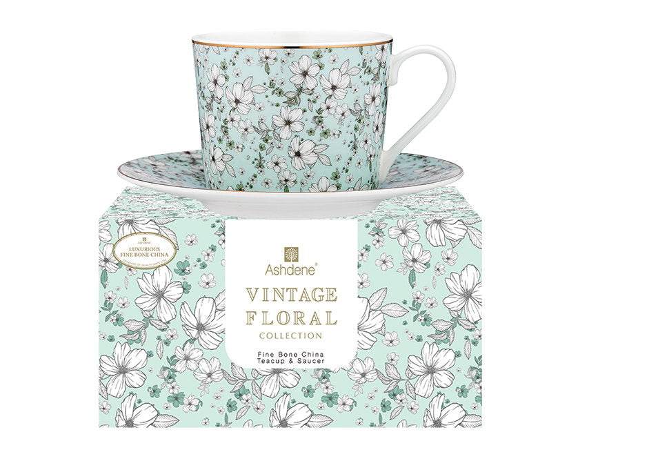 Ashdene Vintage Floral Sage Cup & Saucer