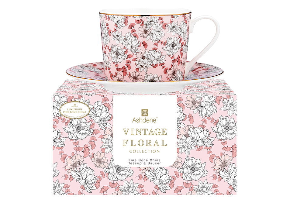 Ashdene Vintage Floral Rose Cup & Saucer