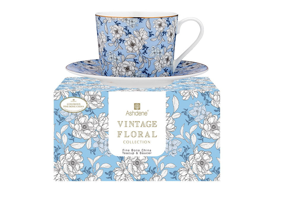Ashdene Vintage Floral Dusty Blue Cup & Saucer