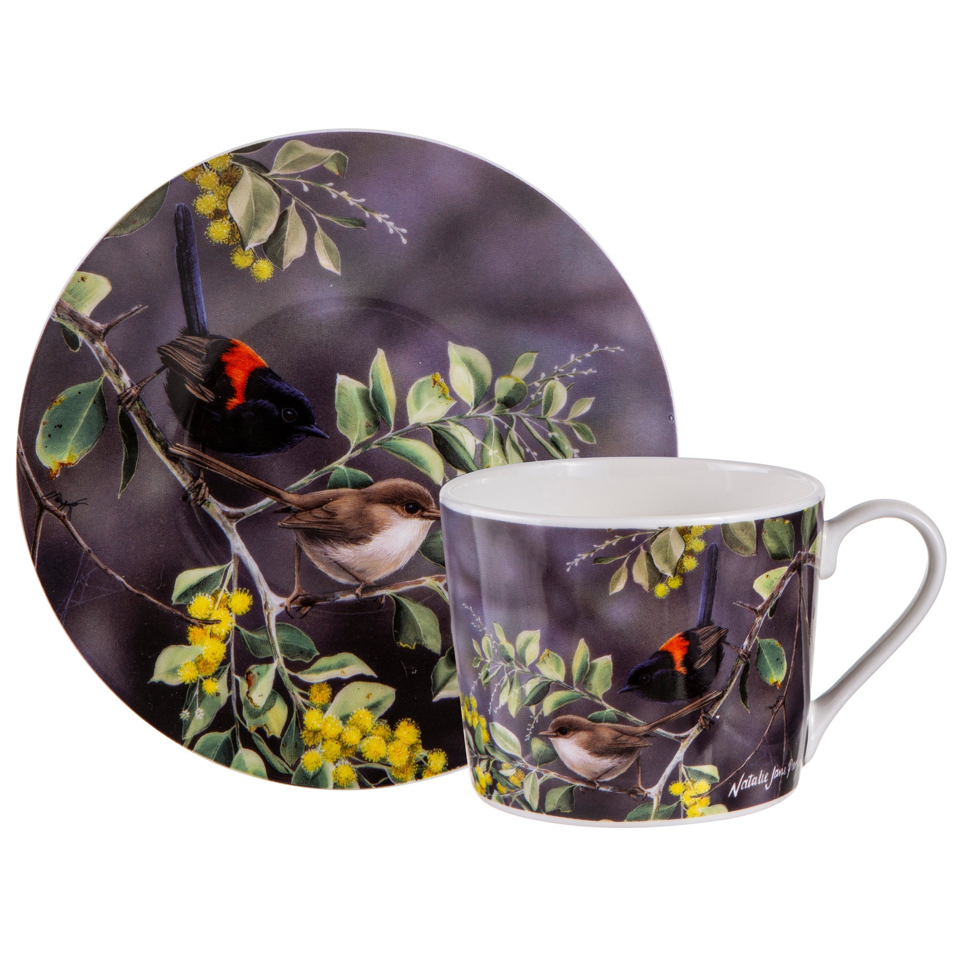 Ashdene Australian Wren Wattle Dance Cup & Saucer