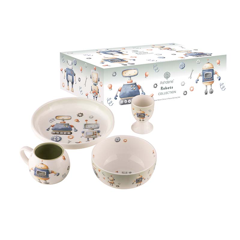 Ashdene Robots Ceramic 4 Piece Kids Set