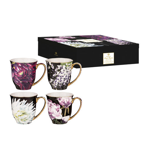 Ashdene Dark Florals Assorted 4pce Mug Set