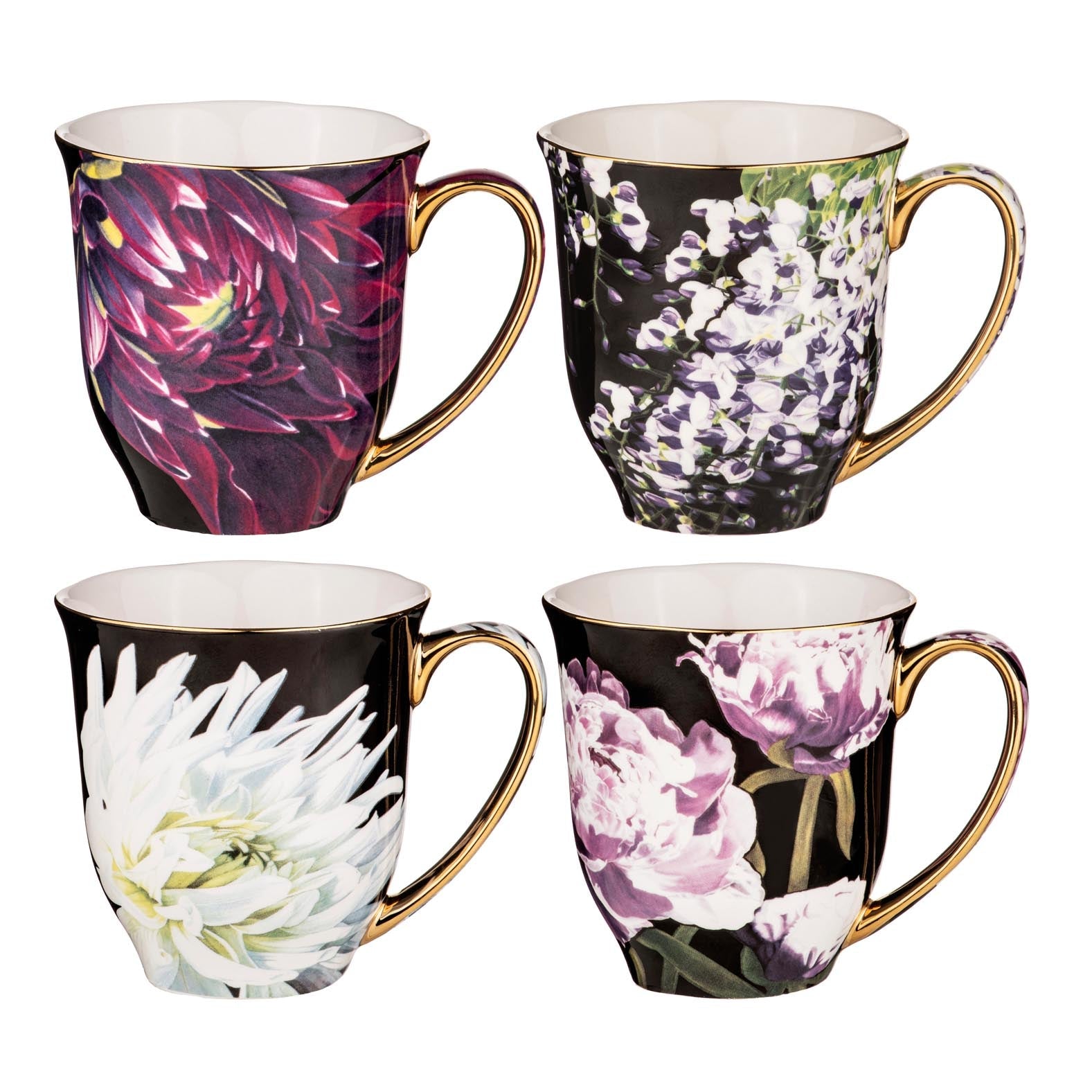 Ashdene Dark Florals Assorted 4pce Mug Set
