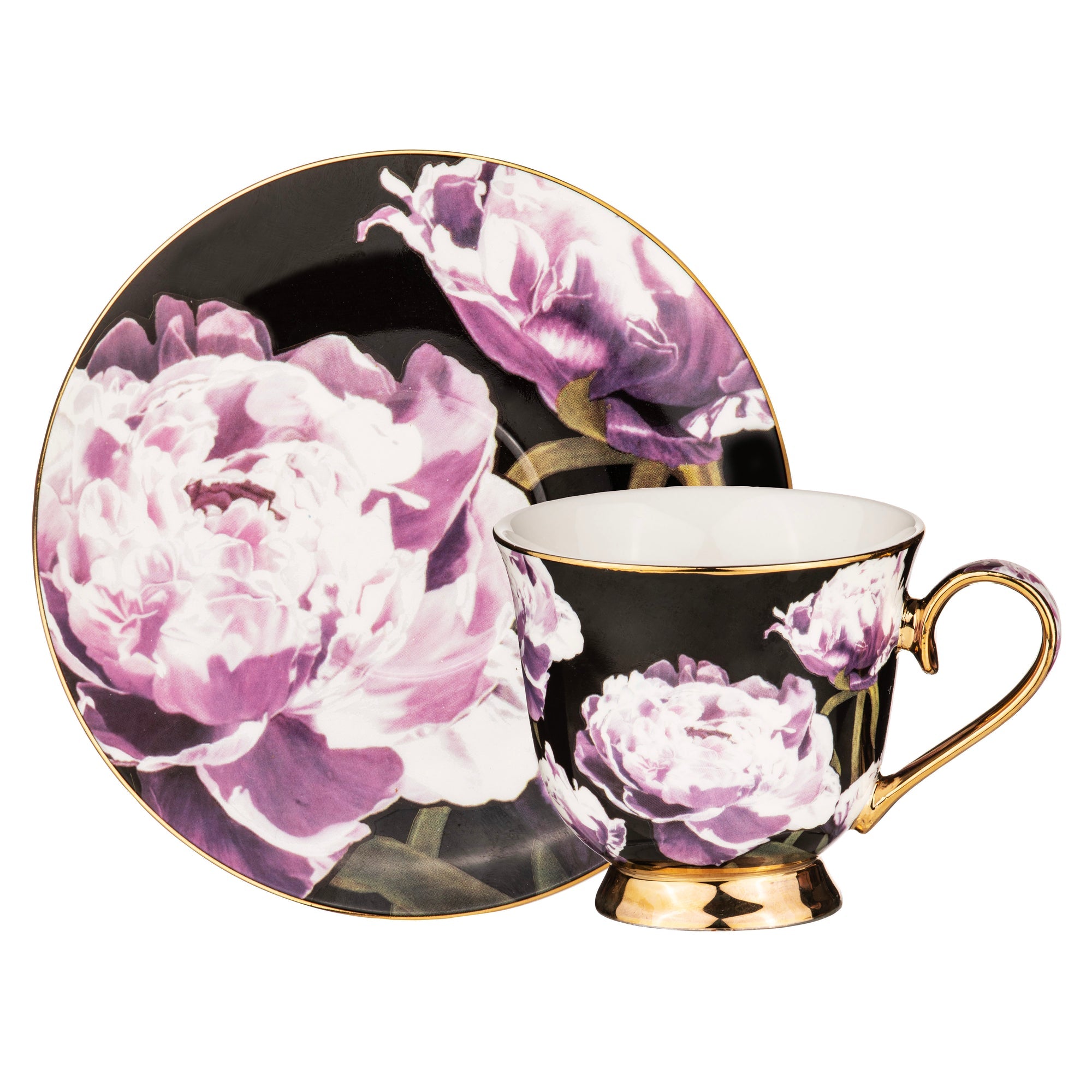 Ashdene Dark Florals Assorted Cup & Saucer Set Of 4