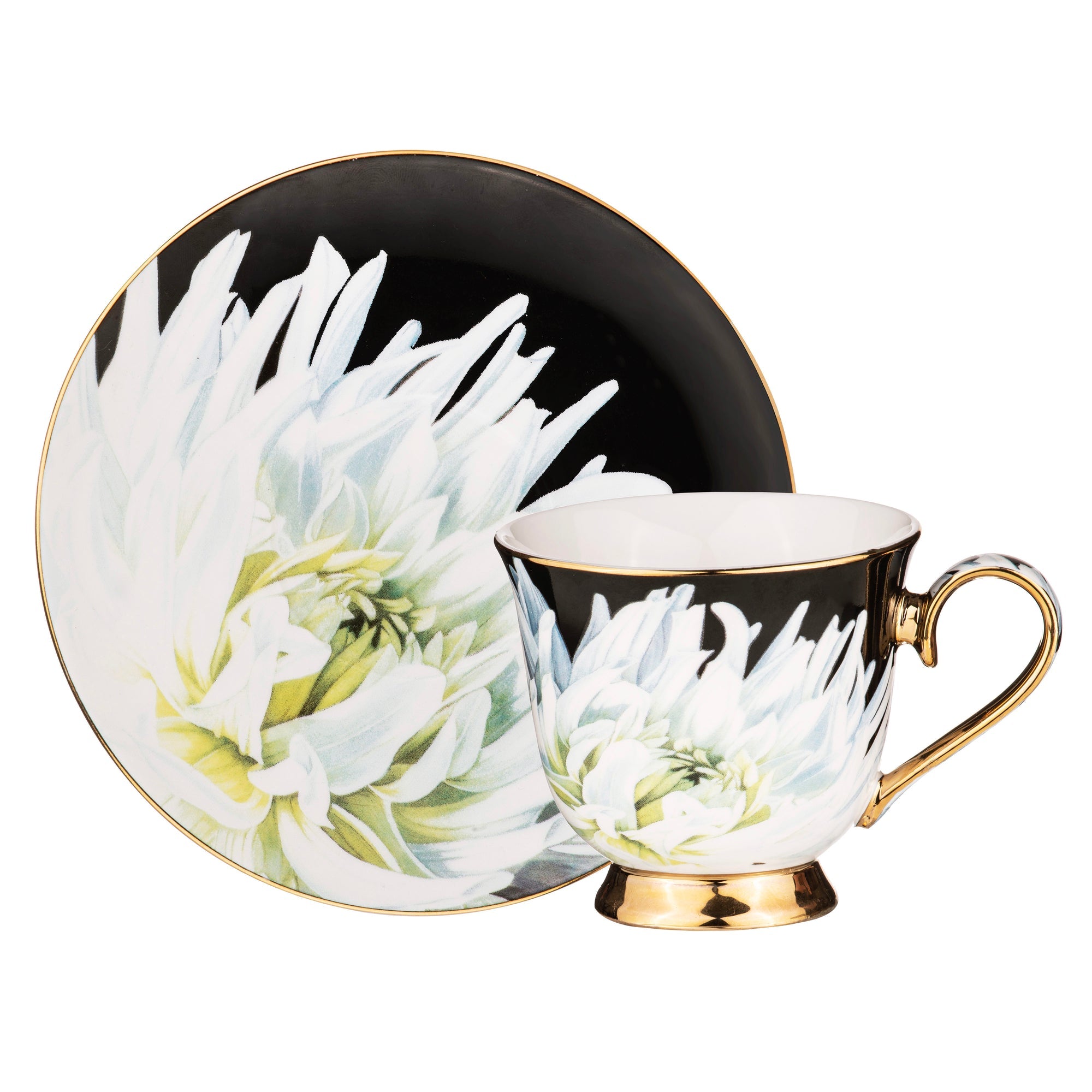 Ashdene Dark Florals Assorted Cup & Saucer Set Of 4