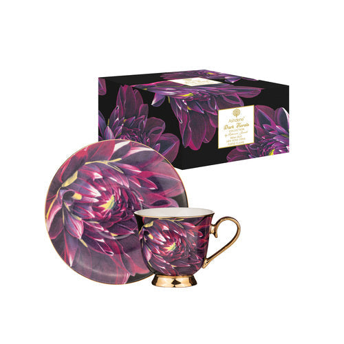 Ashdene Dark Florals Purple Flame Cup & Saucer