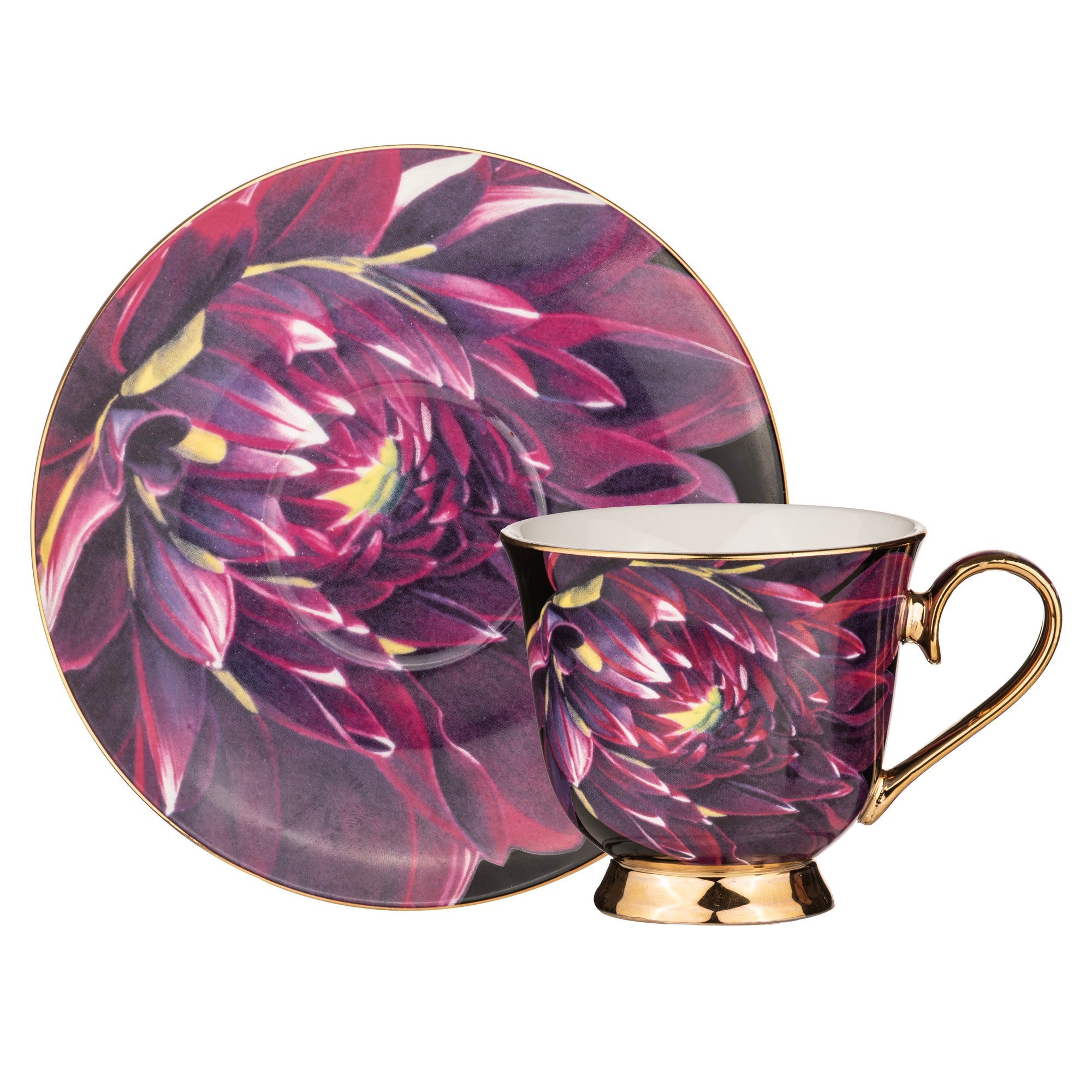Ashdene Dark Florals Purple Flame Cup & Saucer