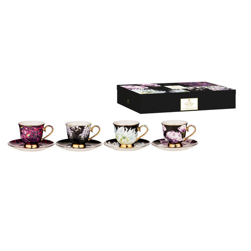 Ashdene Dark Florals Assorted Cup & Saucer Set Of 4