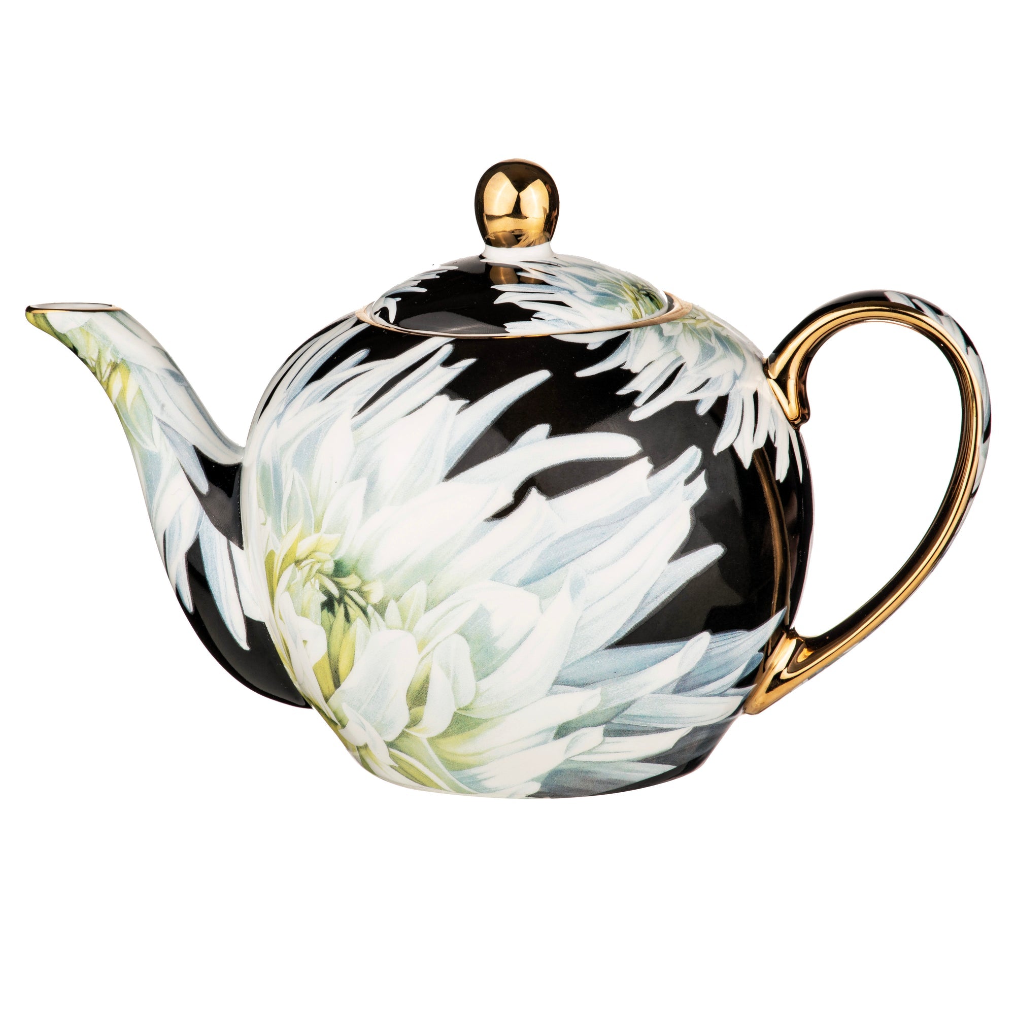 Ashdene Dark Florals White Dahlia 1000ml Infuser Teapot