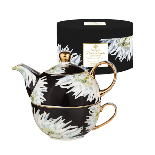 Ashdene Dark Florals White Dahlia Tea For One