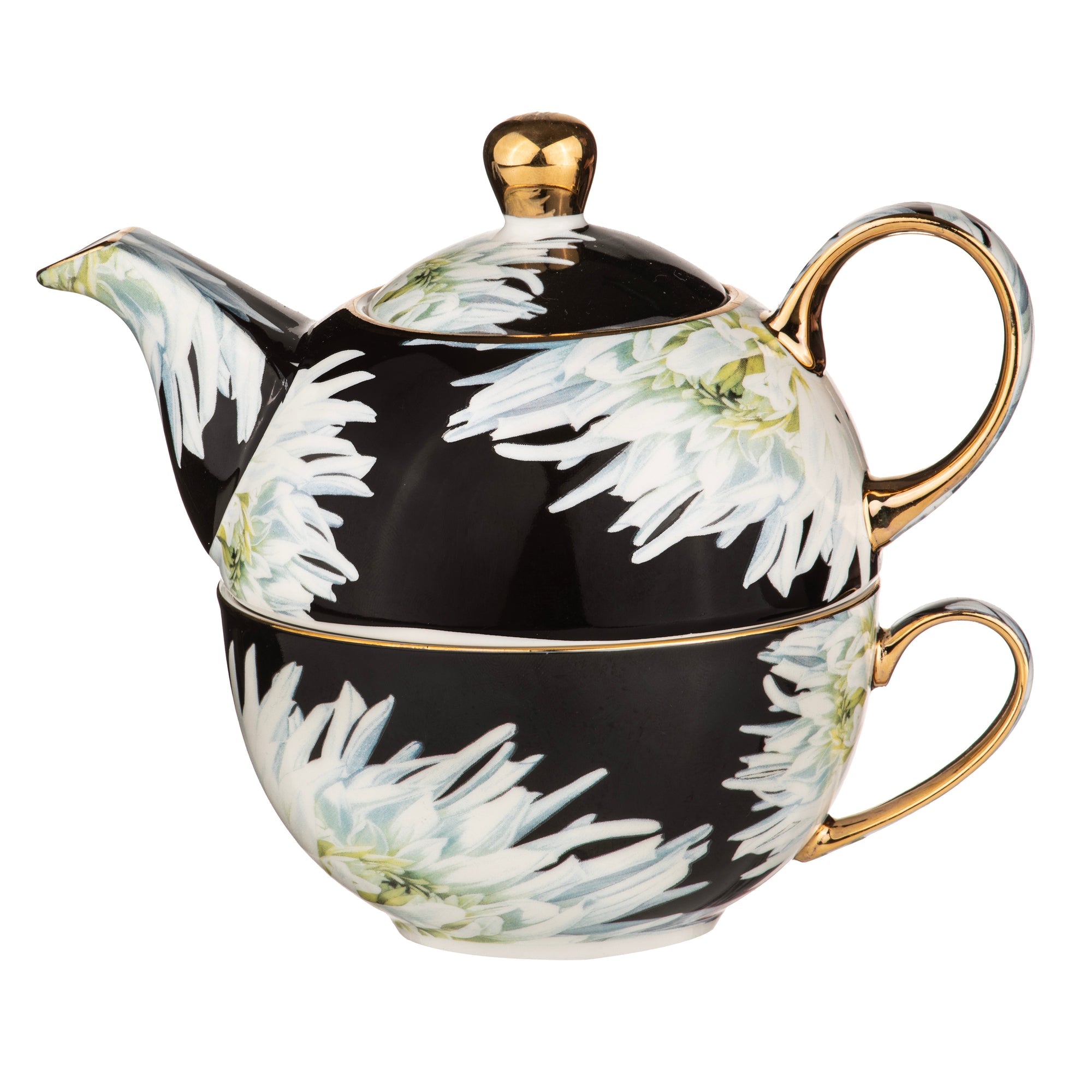 Ashdene Dark Florals White Dahlia Tea For One