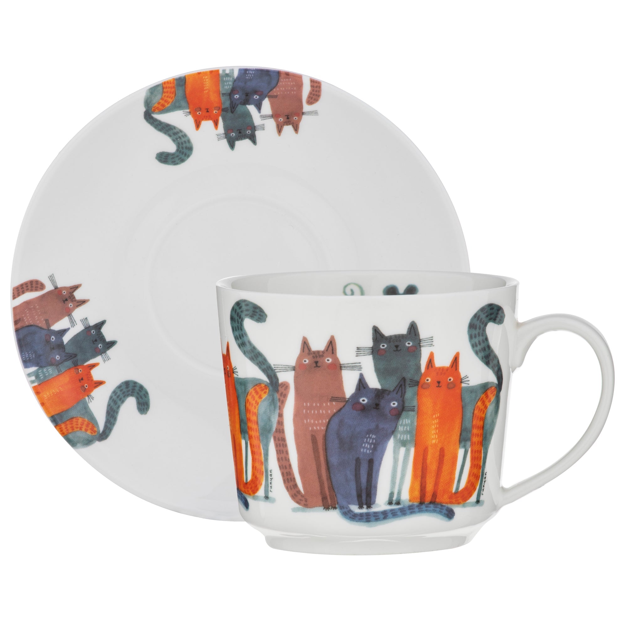 Ashdene Quirky Cats Four Friends Cup & Saucer