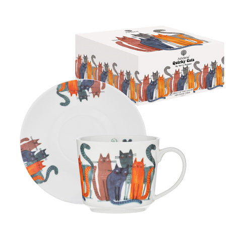 Ashdene Quirky Cats Four Friends Cup & Saucer
