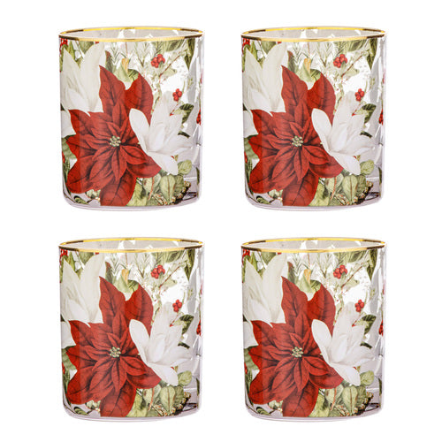 Ashdene Poinsettia Glass 4pk Tumbler