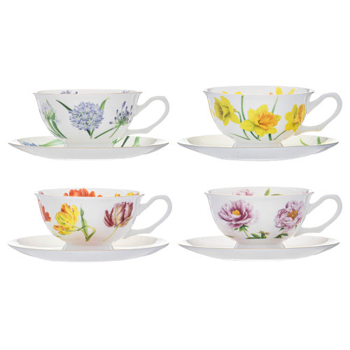 Ashdene Botanical Symphony Assorted Cup & Saucer Set Of 4