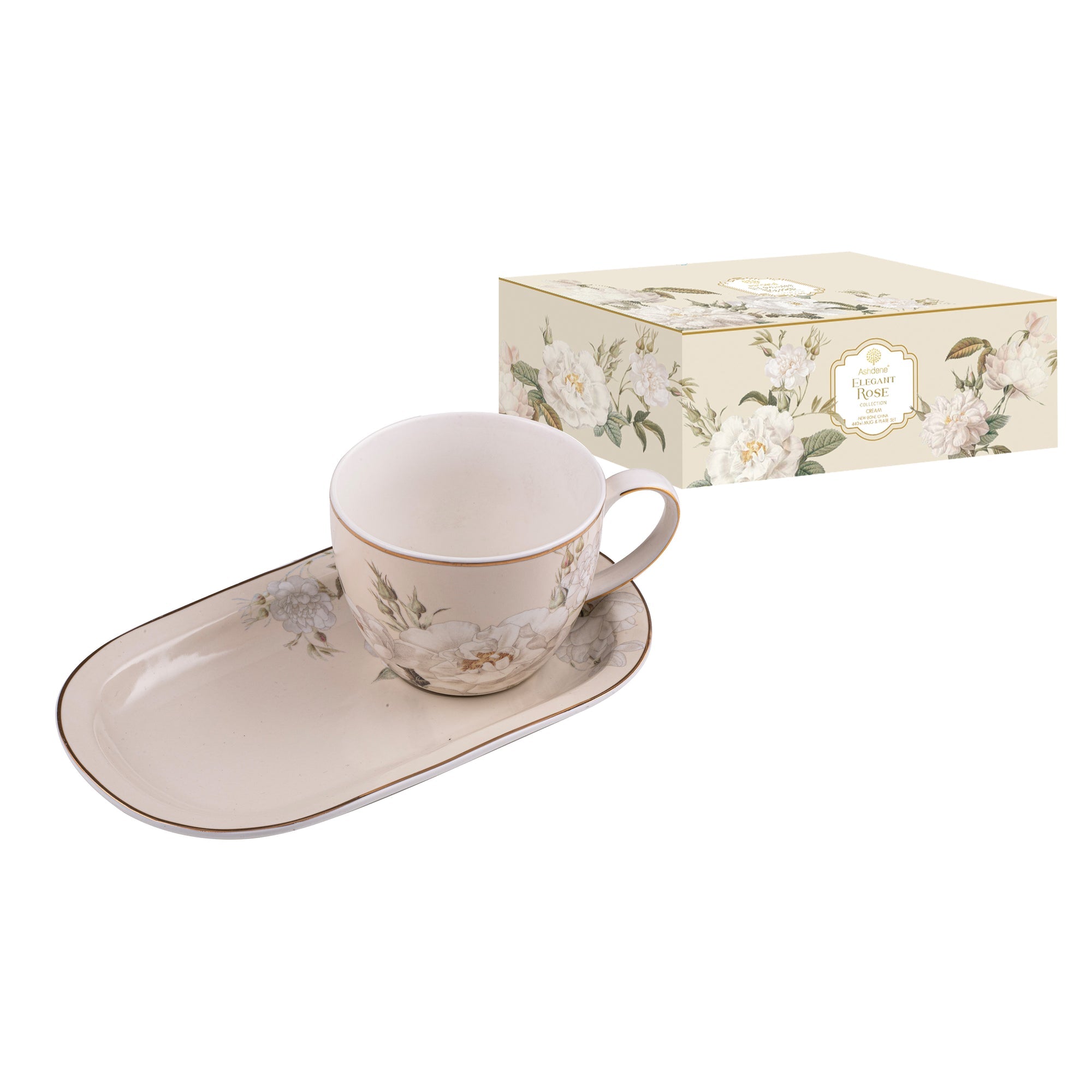 Ashdene Elegant Rose Cream Mug & Plate Set