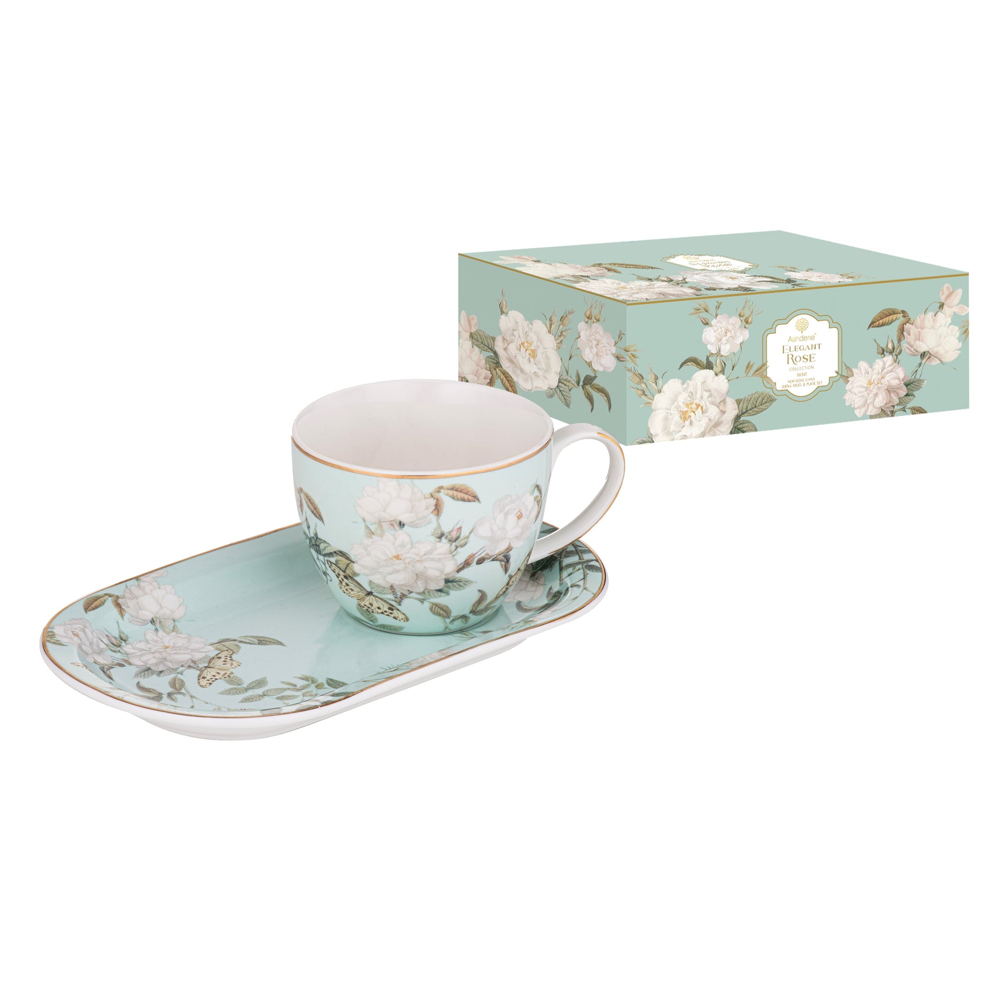 Ashdene Elegant Rose Mint Mug & Plate Set