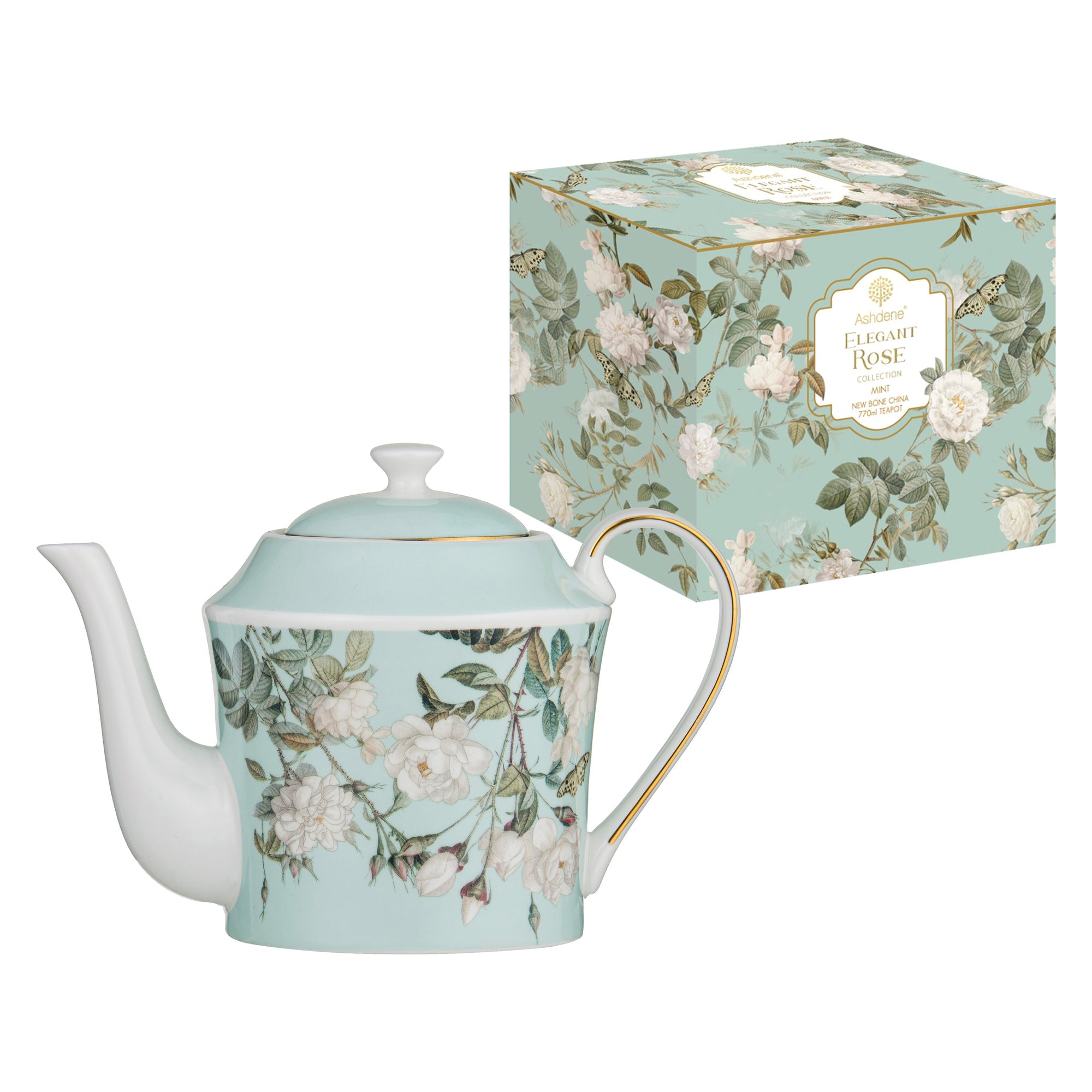 Ashdene Elegant Rose Mint Teapot