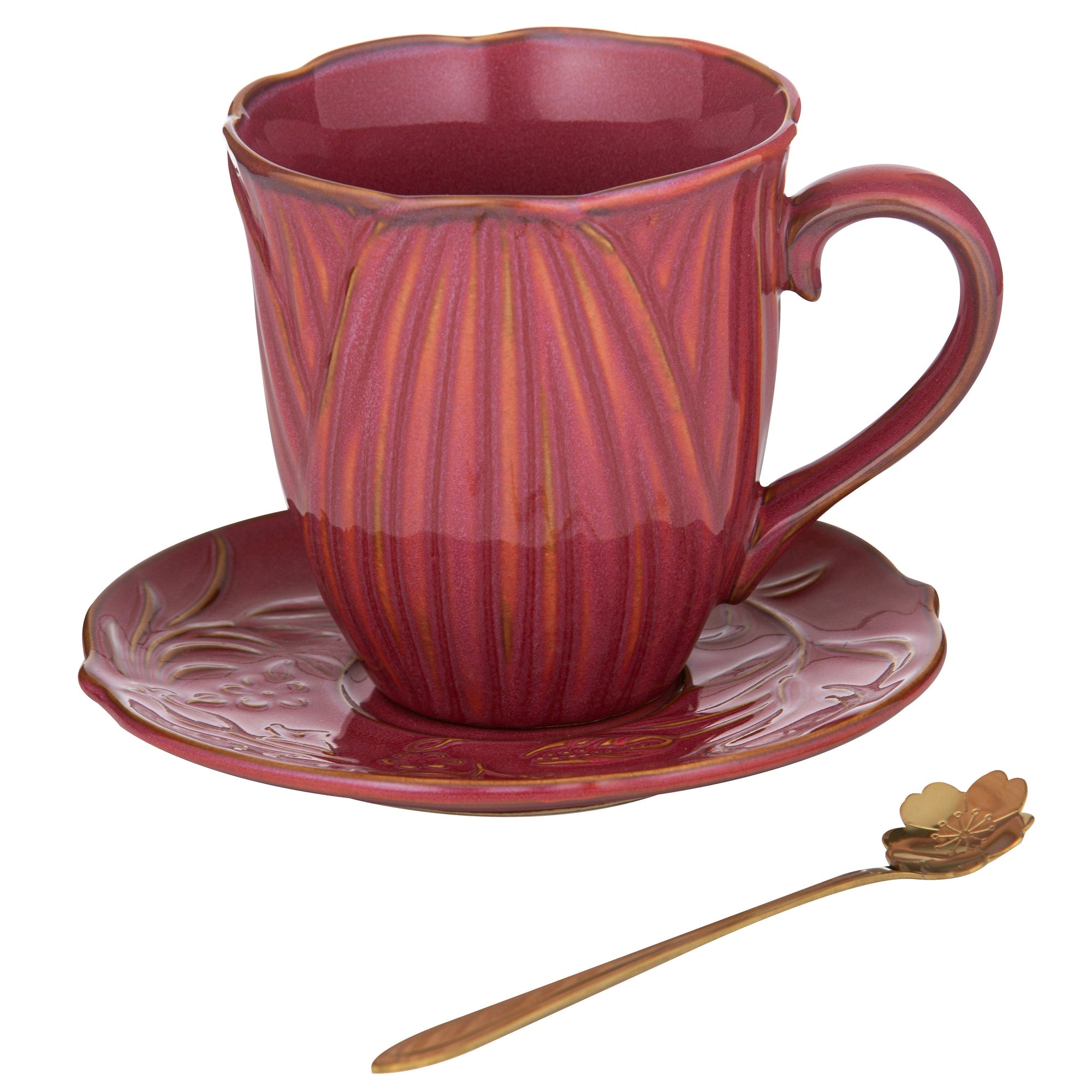 Ashdene Petals Ruby Red Mug Saucer & Spoon Gift Set