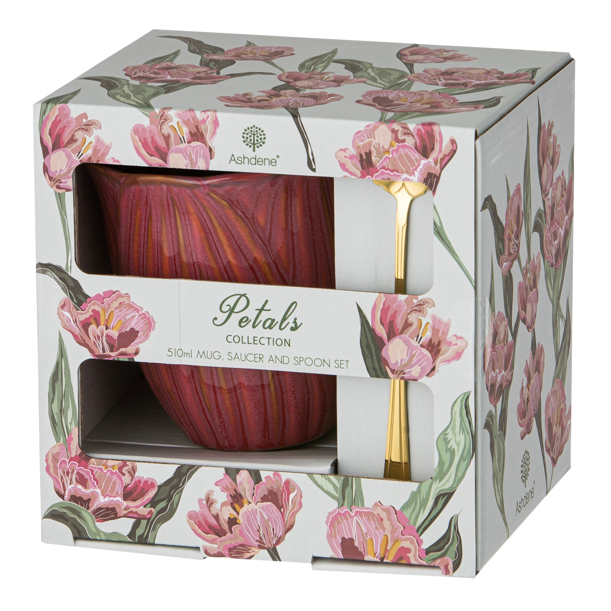 Ashdene Petals Ruby Red Mug Saucer & Spoon Gift Set