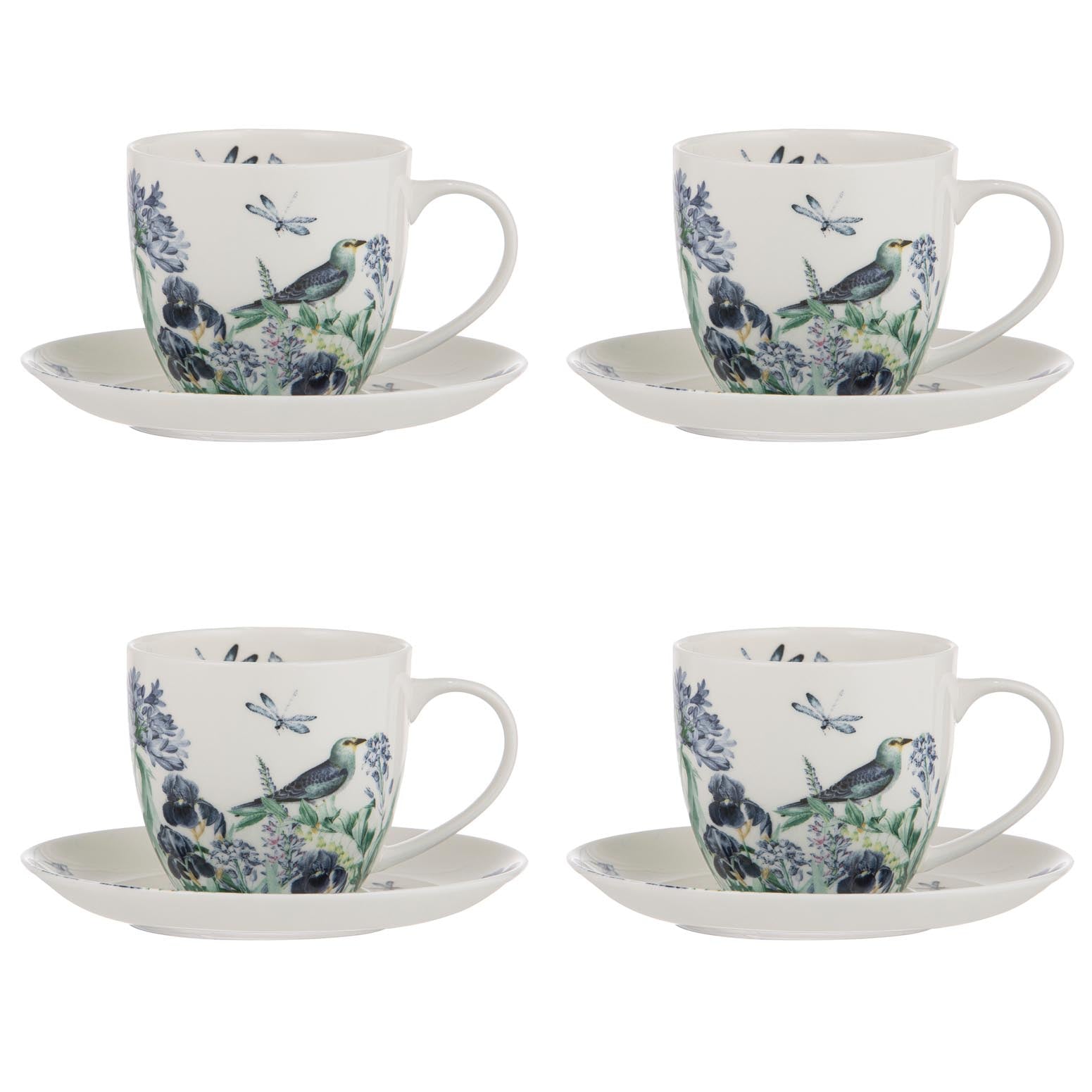 Ashdene Iris Garden White Cup & Saucer Set Of 4