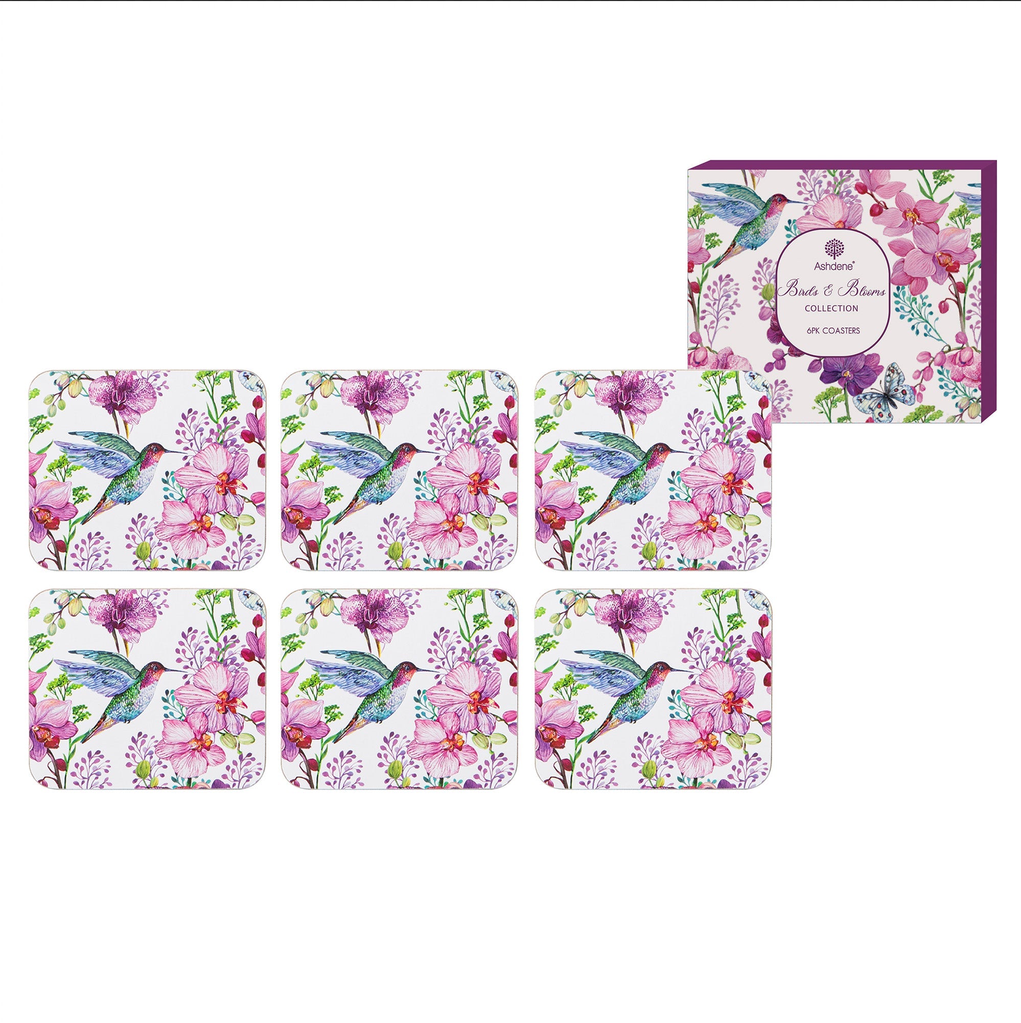 Ashdene Birds & Blooms 6pk Coaster Set