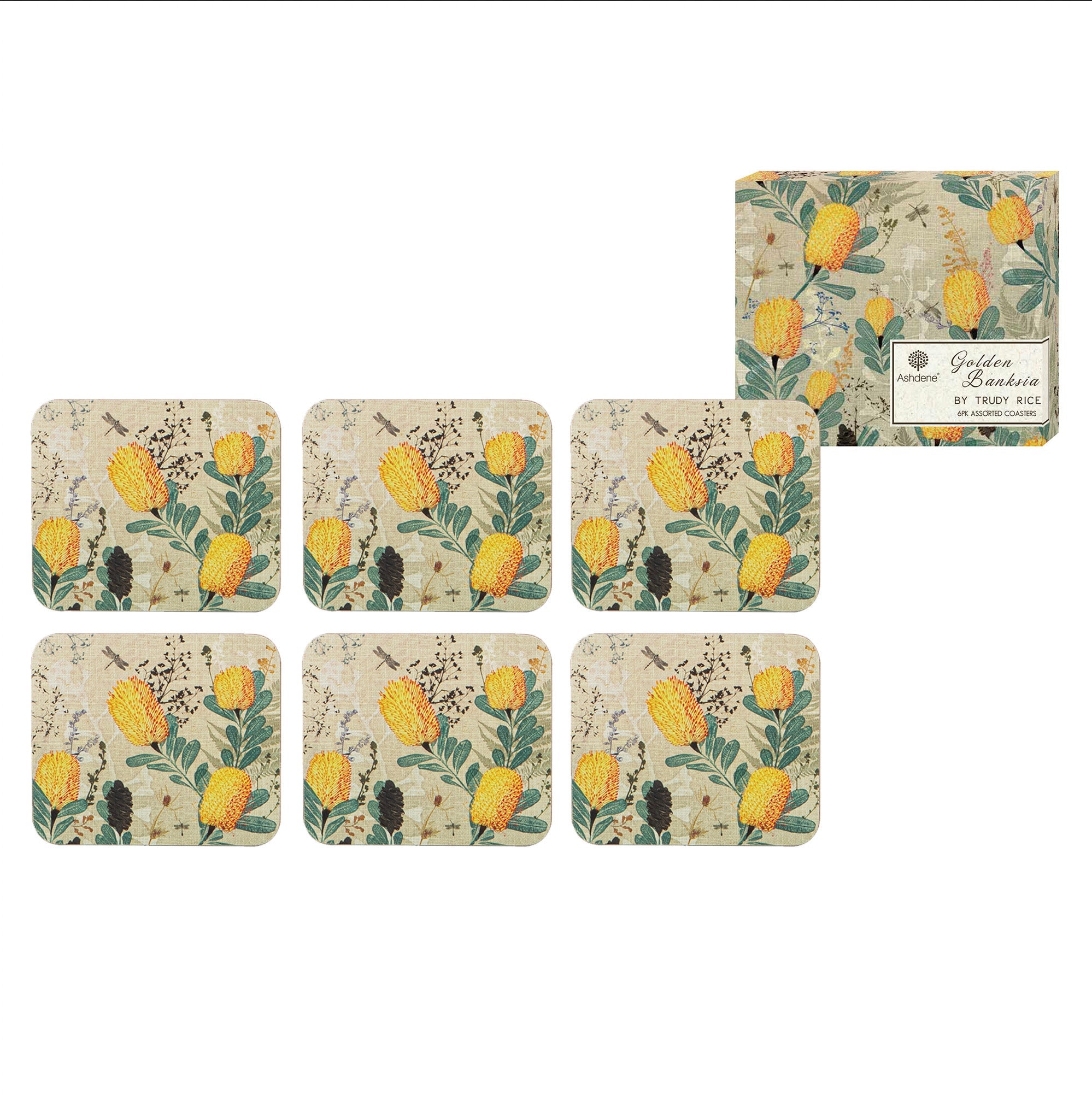 Ashdene Golden Banksia 6pk Coaster