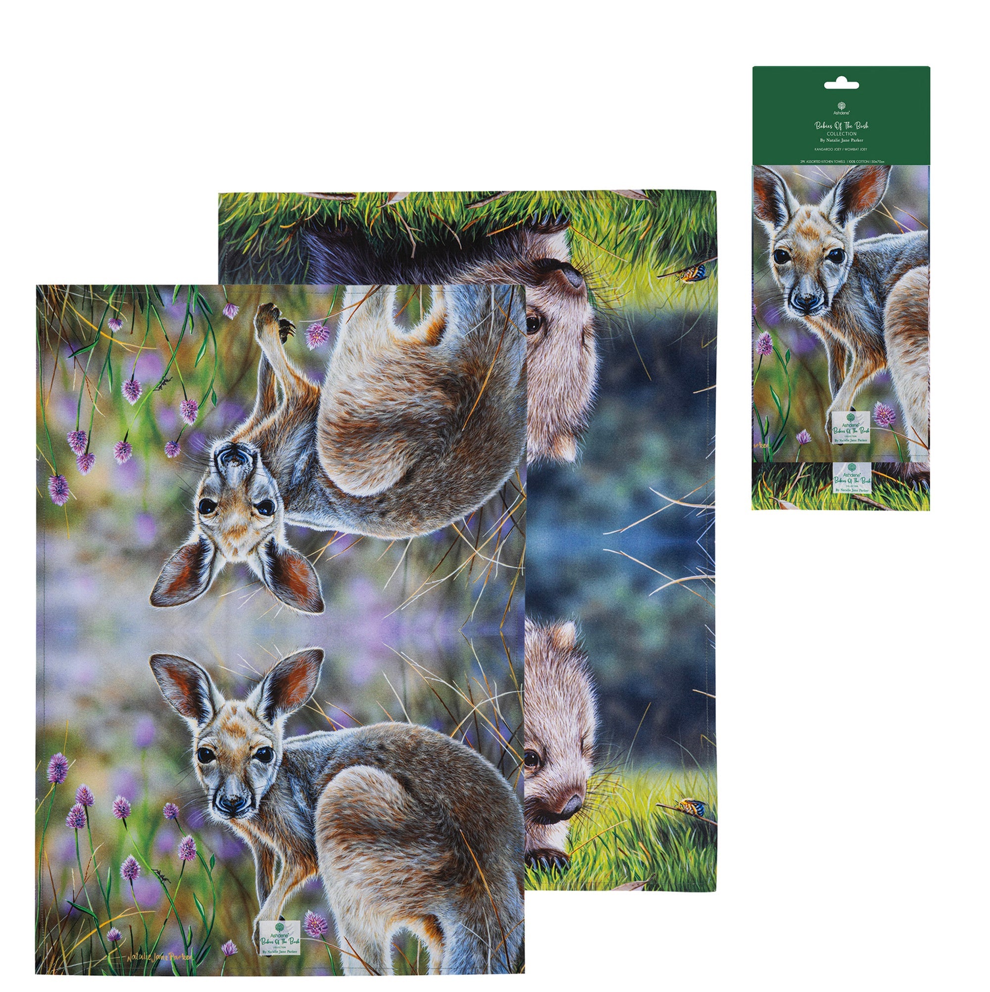 Ashdene Babies Of The Bush Kangaroo & Wombat 2pk Kitchen Towel