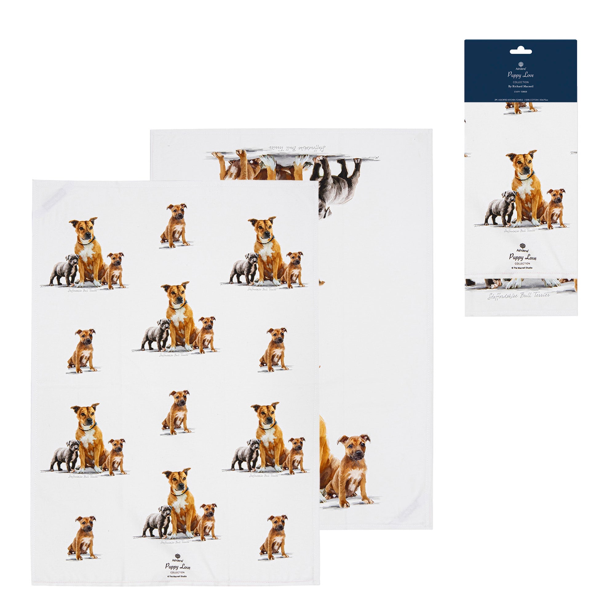 Ashdene Puppy Love Staffy Terrier 2pk Kitchen Towel